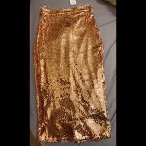Windsor rose gold knee length sequin skirt